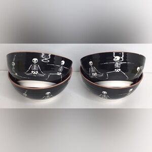 4 Prima Halloween YOGA SKELETONS Full Moon Soup / Dessert Bowls 5 1/2"
